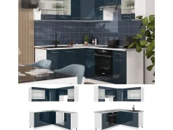 Armarios de cocina azul oscuro alto brillo/blanco 190x46x81.6 fame-line
