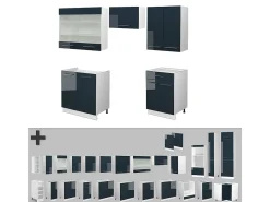 Armarios de cocina azul oscuro alto brillo/blanco 200x60x81.6 fame-line