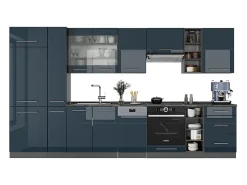 Armarios de cocina azul oscuro alto brillo/antracita 355x46x81.6 fame-line