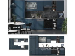 Armarios de cocina azul oscuro alto brillo/antracita 355x46x81.6 fame-line