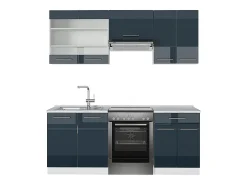 Armarios de cocina azul oscuro alto brillo/blanco 200x46x81.6 fame-line