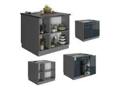 Armarios de cocina azul oscuro alto brillo 90x60x82 fame-line