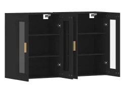 Armarios de pared de 2 piezas de madera de ingeniería negra