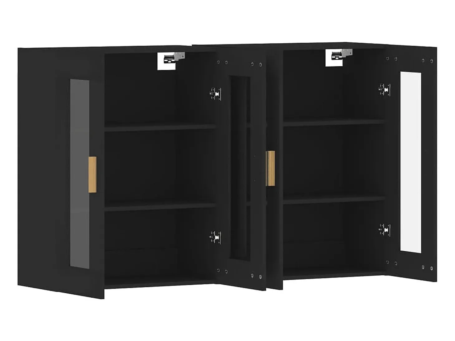 Armarios de pared de 2 piezas de madera de ingeniería negra