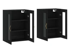 Armarios de pared de 2 piezas, color negro, madera de ingeniería