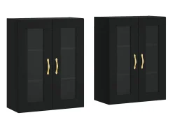 Armarios de pared de 2 piezas, color negro, madera de ingeniería