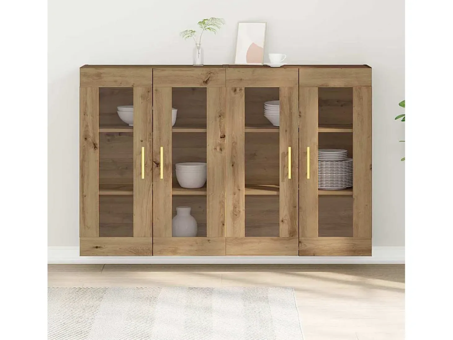 Armarios de pared de roble de 2 piezas hechos a mano de 69,5 x 34 x 90 cm de madera de ingeniería
