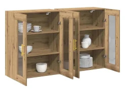 Armarios de pared de roble de 2 piezas hechos a mano de 69,5 x 34 x 90 cm de madera de ingeniería
