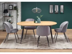Atlanta Mesa de comedor extensible ovalada de 120-160 cm con tablero de aspecto roble y patas de acero negro