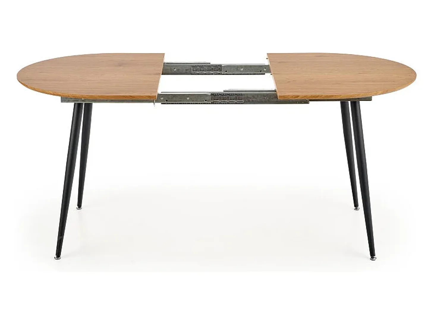 Atlanta Mesa de comedor extensible ovalada de 120-160 cm con tablero de aspecto roble y patas de acero negro