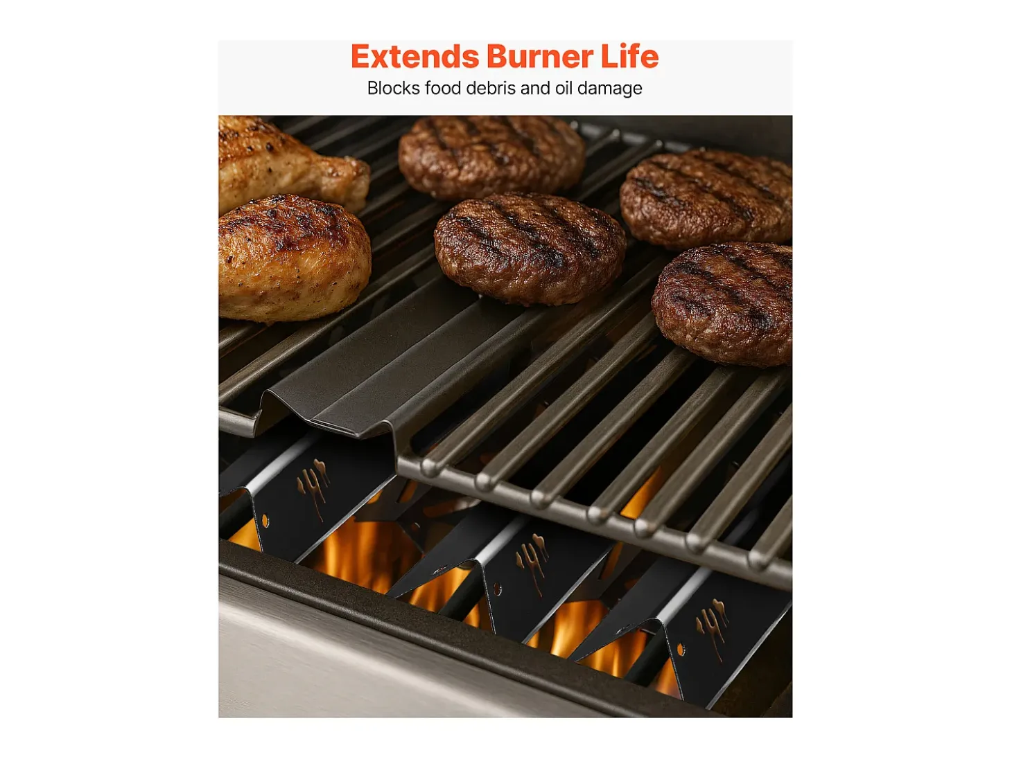 Barra de Cubrequemador y Difusor SucceBuy de Calor para Barbacoa 8PCs, Deflector de Grasa para Quemador 43,5 cm, para Weber Genesis II 310, 315, 335, 340