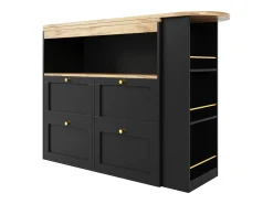 Barra giratoria 360°, con 4 cajones y estantes abiertos, MDF negro, (105x39x102 cm)