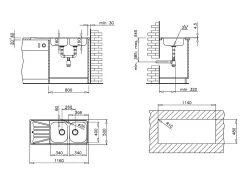 Basico Fregadero de 2 cubetas y 1 escurridor de acero inoxidable con tela microestructurada Teka