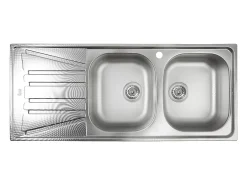 Basico Fregadero de 2 cubetas y 1 escurridor de acero inoxidable con tela microestructurada Teka