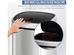 Basurero automático de 48 l con sensor infrarrojo, acero inoxidable, color plateado (40,5 x 29,5 x 57 cm)