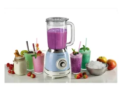 Batidora azul vintage Ariete con vaso de vidrio