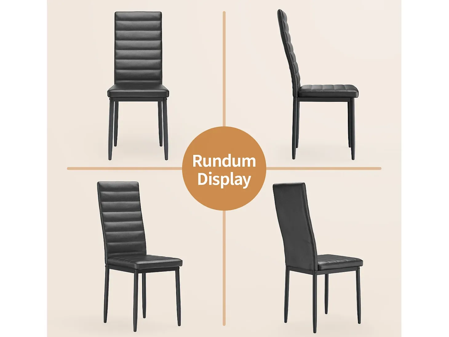 Bealife 4 Sillas de Comedor - Juego de 4 Sillas de Cocina con Asiento Acuchillado en Cuero Sintético, Patas de Metal y Topes Antideslizantes Negro