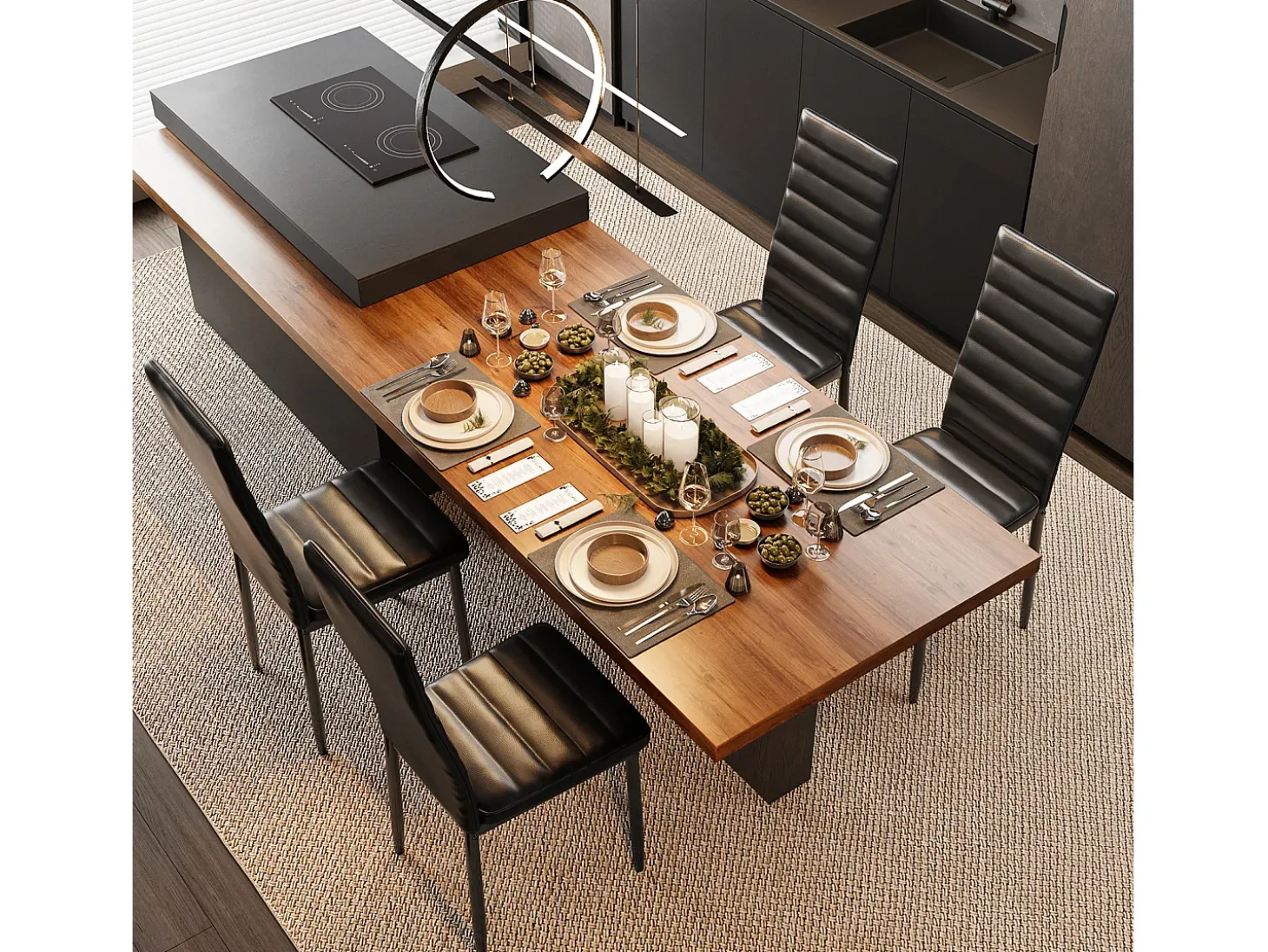 Bealife 4 Sillas de Comedor - Juego de 4 Sillas de Cocina con Asiento Acuchillado en Cuero Sintético, Patas de Metal y Topes Antideslizantes Negro