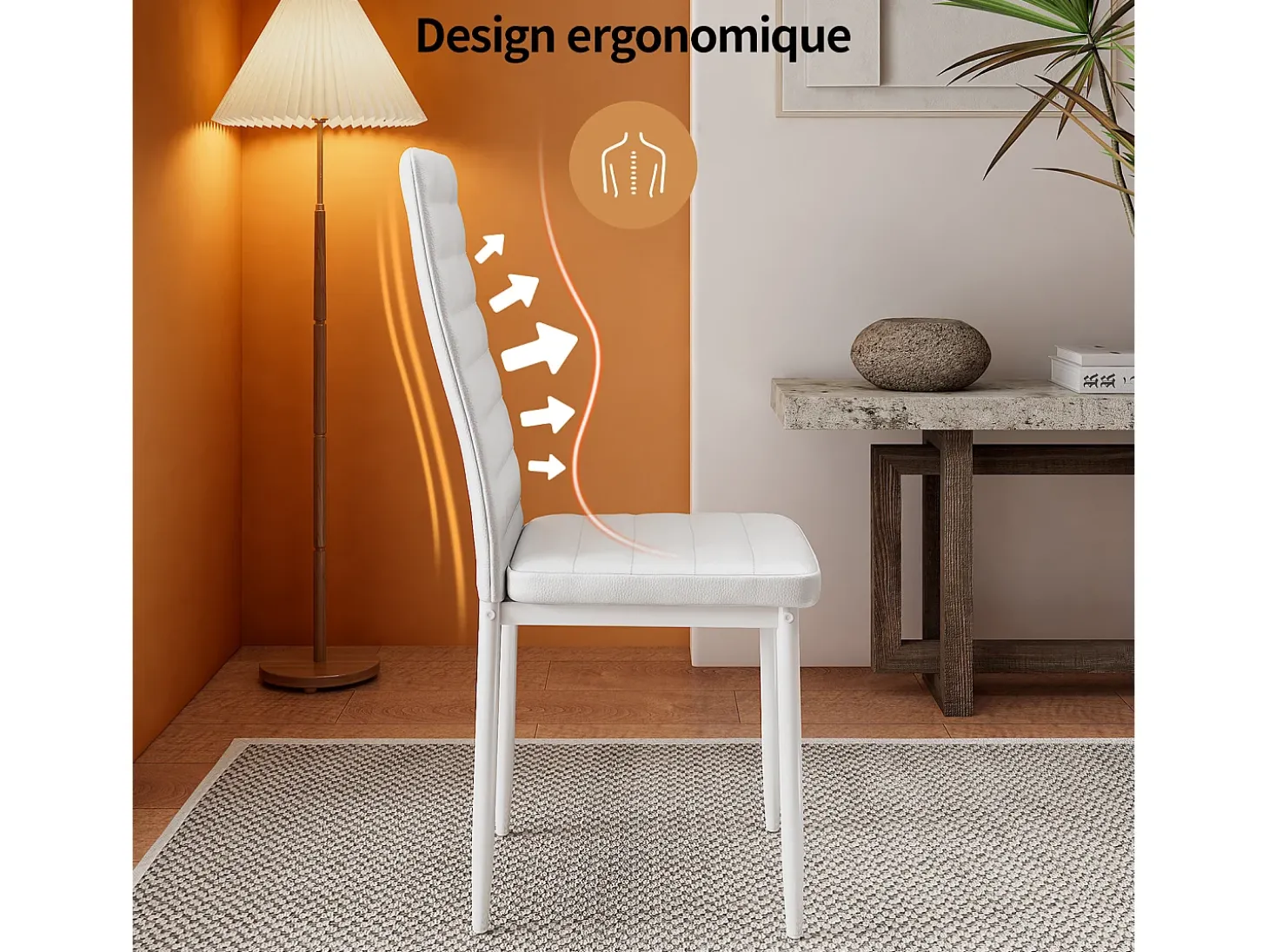 Bealife Juego de 6 Sillas de Comedor con Asiento Acolchado en Cuero Sintético PU, Patas de Metal y Pies de Goma Blanca