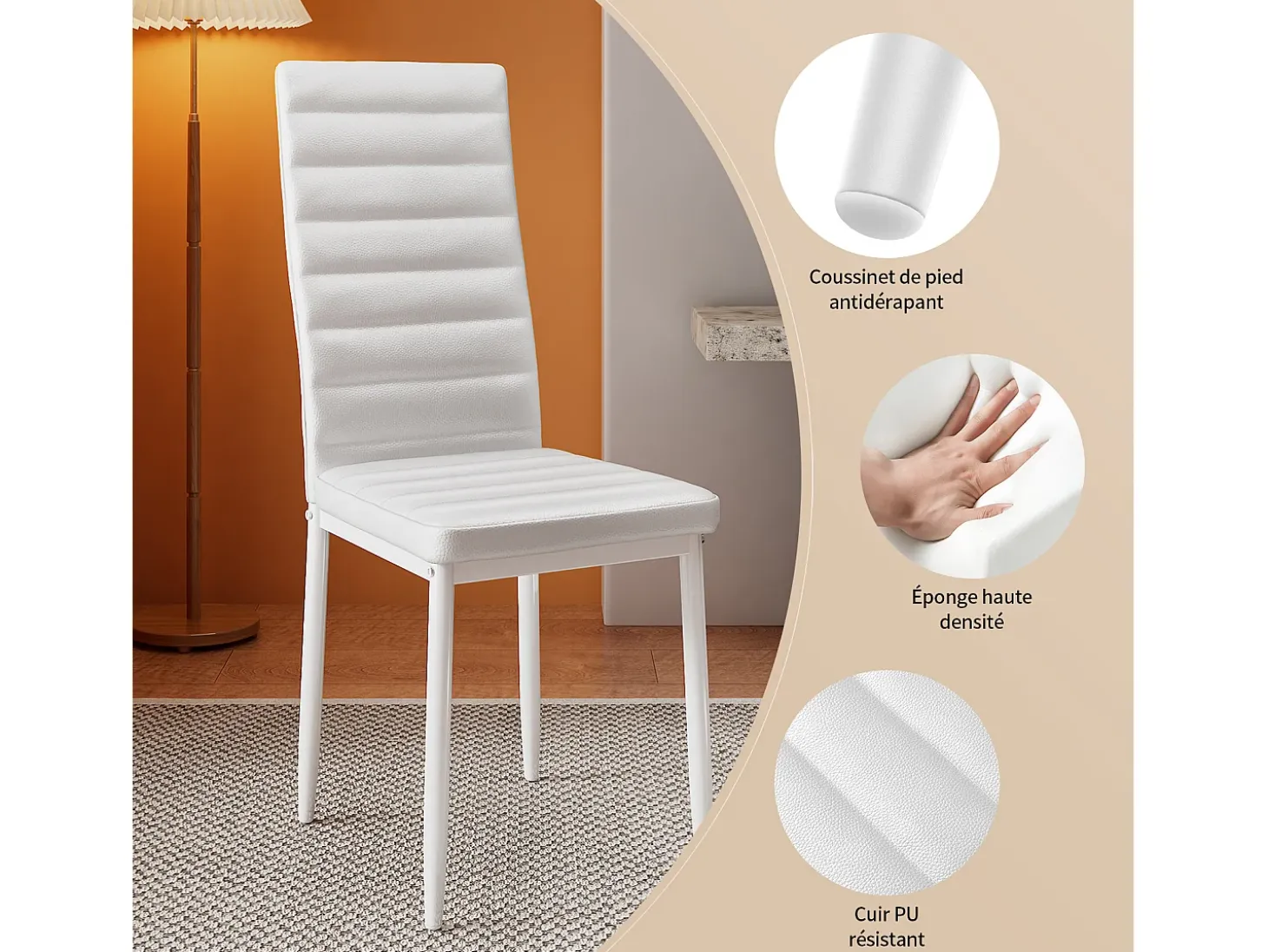 Bealife Juego de 6 Sillas de Comedor con Asiento Acolchado en Cuero Sintético PU, Patas de Metal y Pies de Goma Blanca