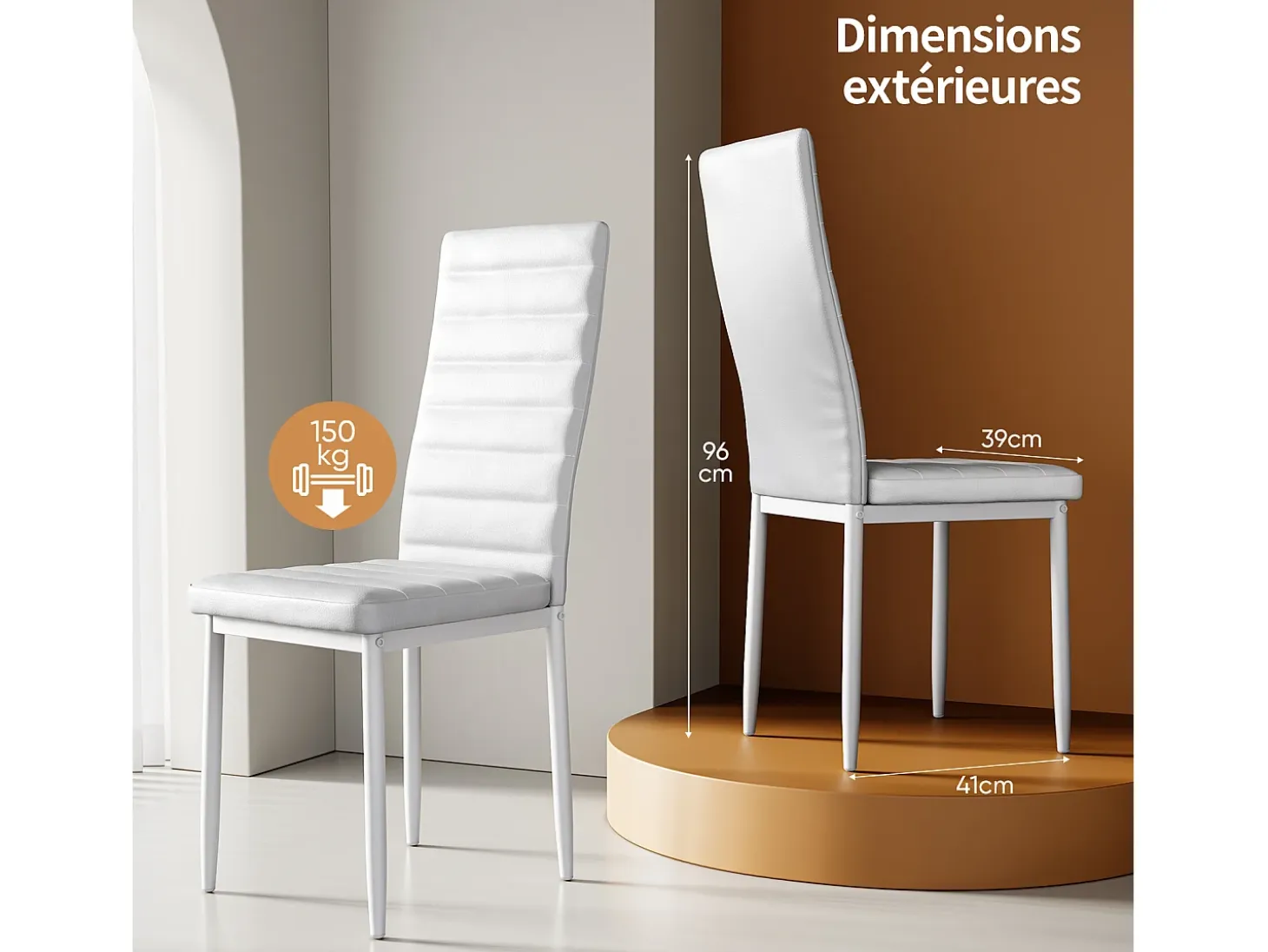 Bealife Juego de 6 Sillas de Comedor con Asiento Acolchado en Cuero Sintético PU, Patas de Metal y Pies de Goma Blanca