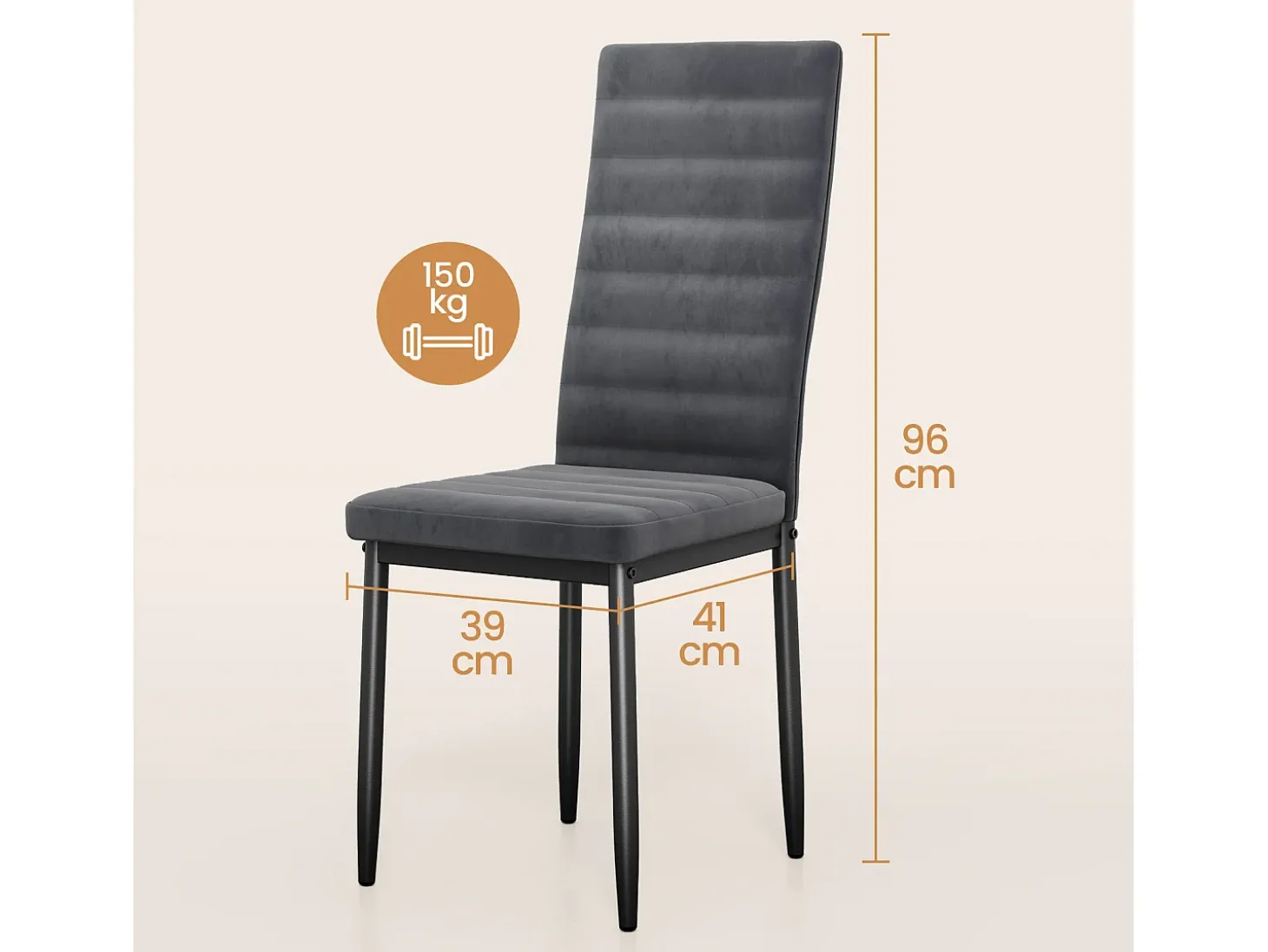 Bealife Juego de 4 Sillas de Comedor para Cocina, Asiento Acolchado en Terciopelo con Patas de Metal y Pies de Goma, Gris Oscuro