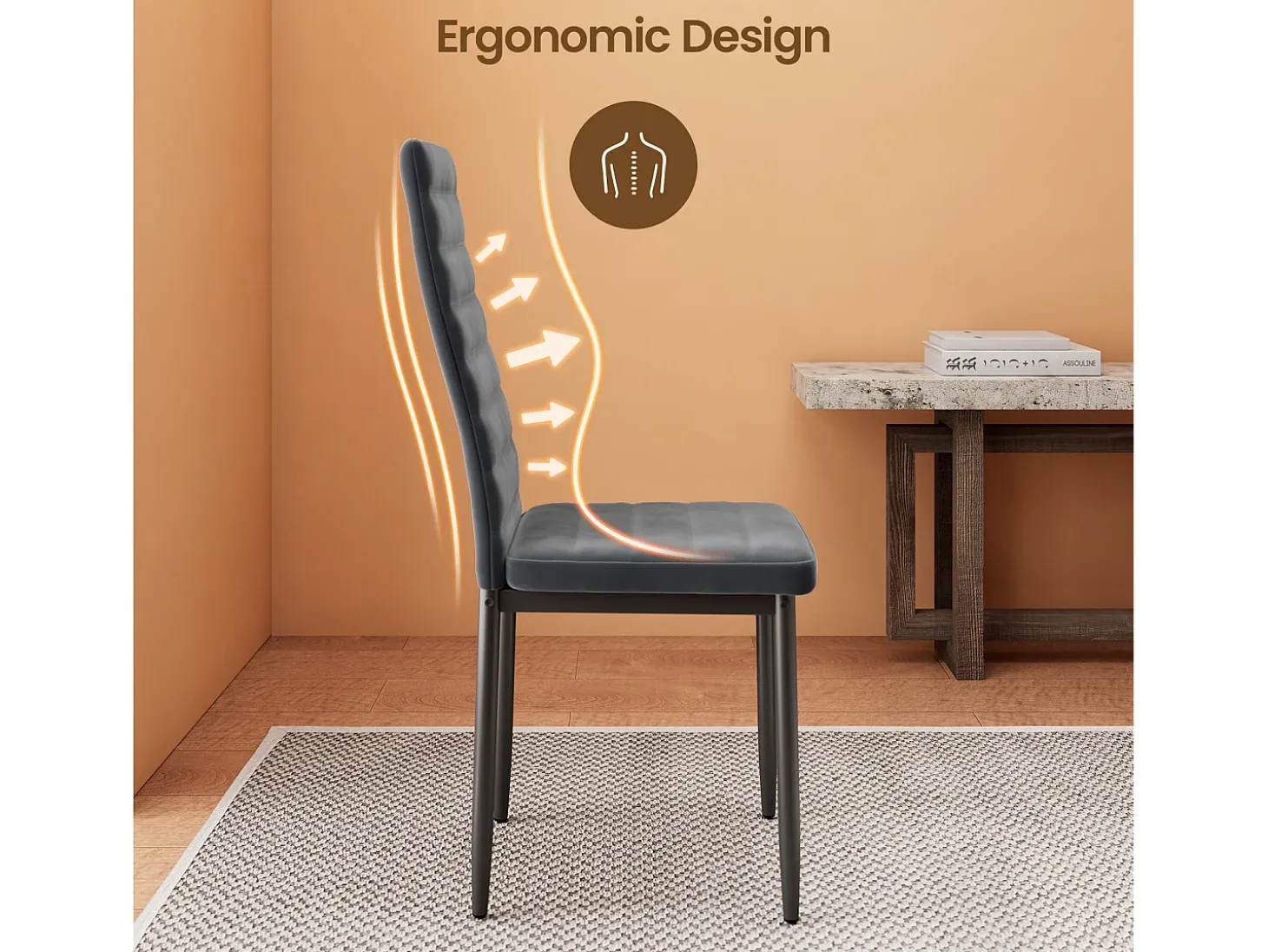 Bealife Juego de 4 Sillas de Comedor para Cocina, Asiento Acolchado en Terciopelo con Patas de Metal y Pies de Goma, Gris Oscuro