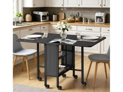 Bealife Mesa de Comedor Móvil y Plegable 3 en 1 130×80×74, Plegable por Ambos Lados, Ahorra Espacio, Multifunción
