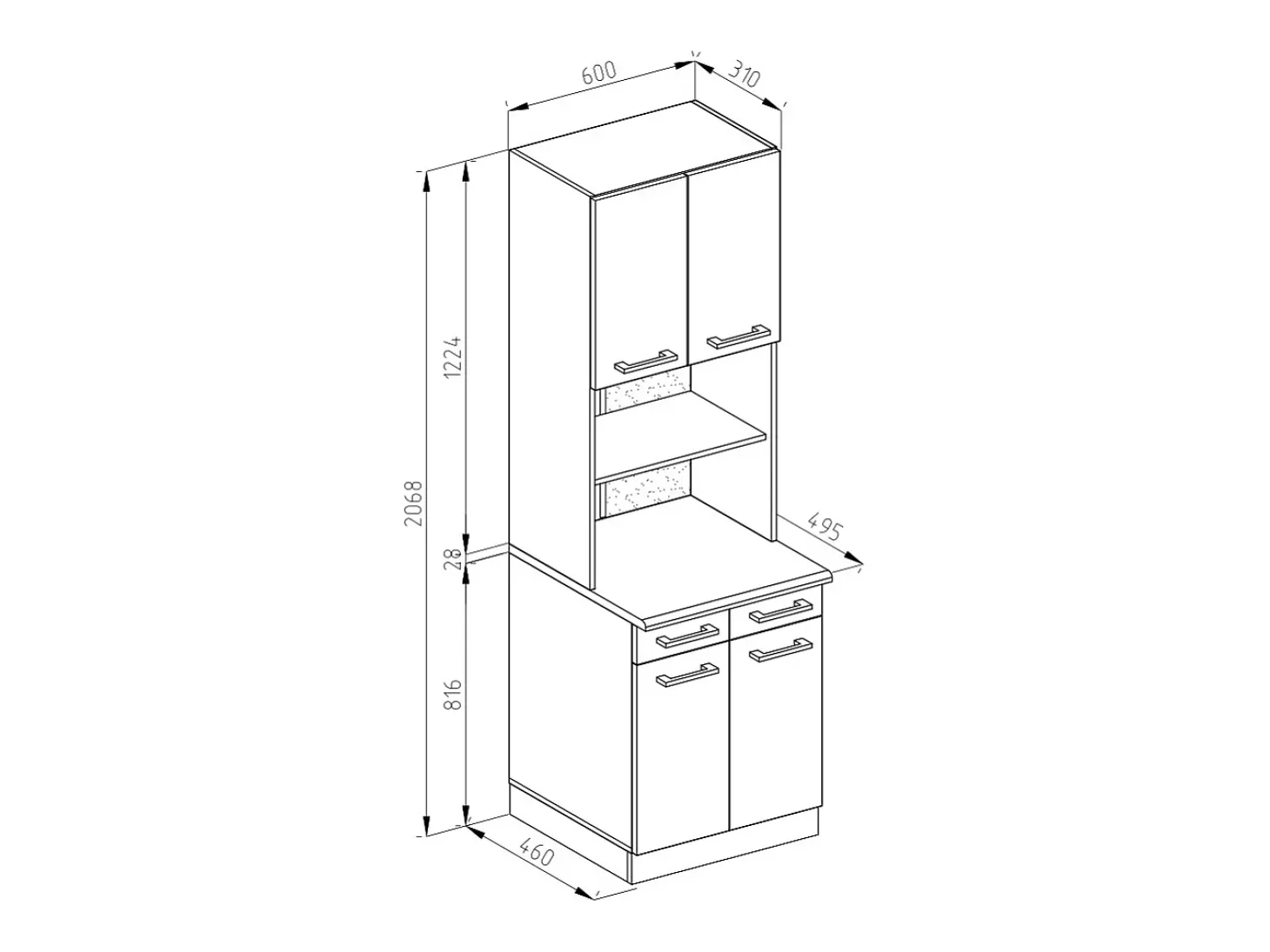 Bloque de cocina blanco alto brillo 60x60x81.6 r-line