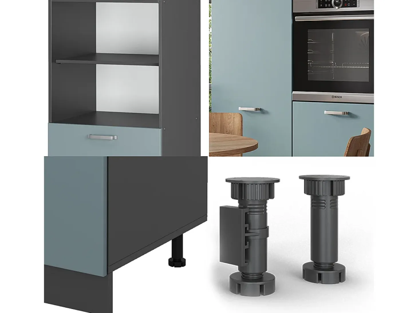 Bloque de cocina gris azulado/antracita 180x46x81.6 r-line