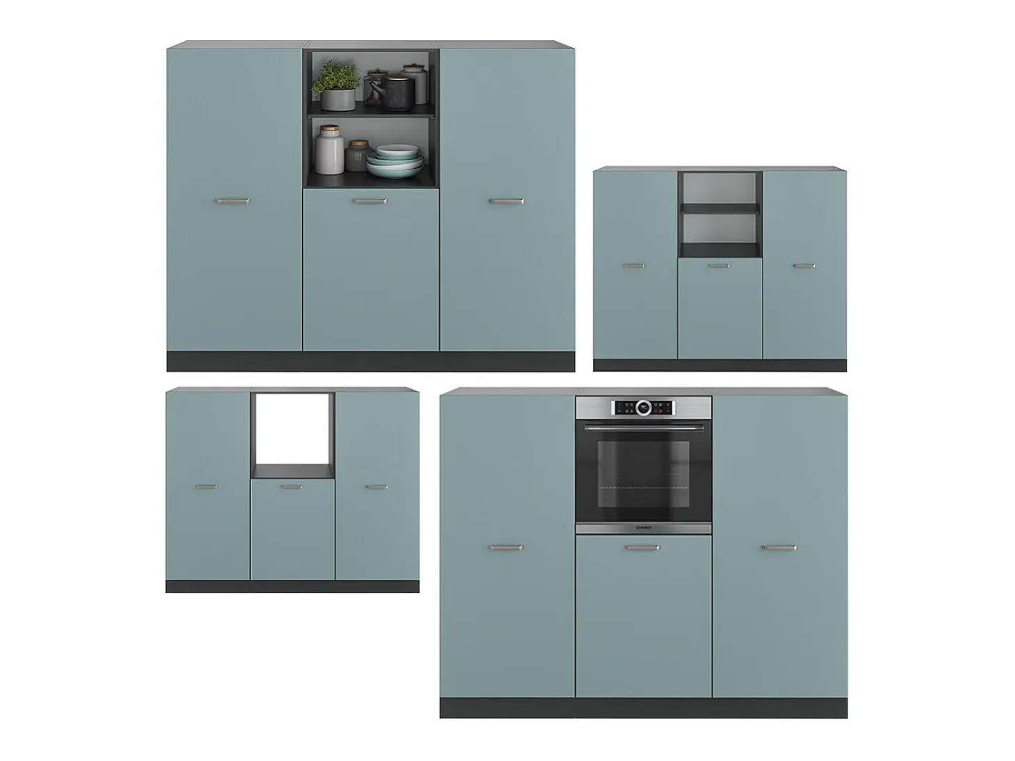 Bloque de cocina gris azulado/antracita 180x46x81.6 r-line