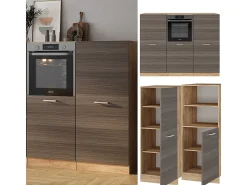 Bloque de cocina gris noble/roble dorado 180x46x81.6 r-line