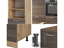Bloque de cocina gris noble/roble dorado 180x46x81.6 r-line