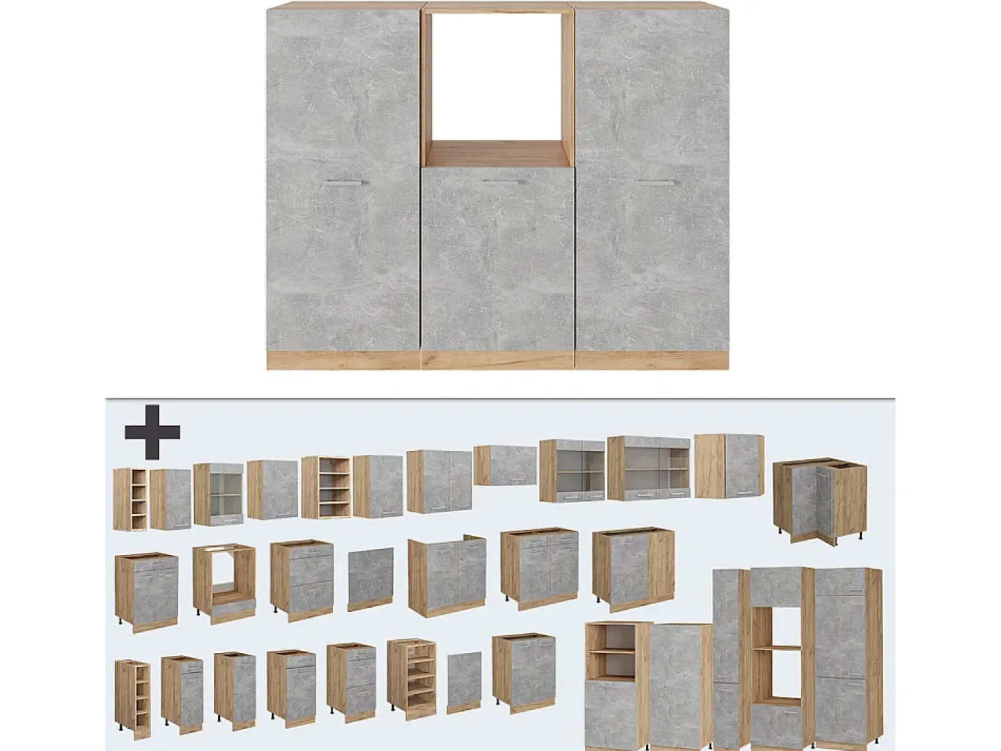 Bloque de cocina hormigón/roble dorado 180x46x81.6 r-line