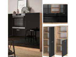 Bloque de cocina roble negro/dorado de alto brillo 180x46x81.6 r-line