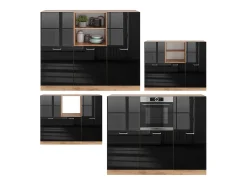 Bloque de cocina roble negro/dorado de alto brillo 180x46x81.6 r-line