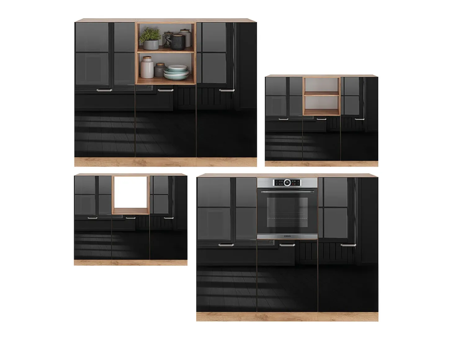 Bloque de cocina roble negro/dorado de alto brillo 180x46x81.6 r-line