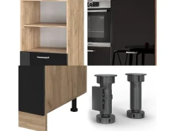 Bloque de cocina roble negro/dorado de alto brillo 180x46x81.6 r-line