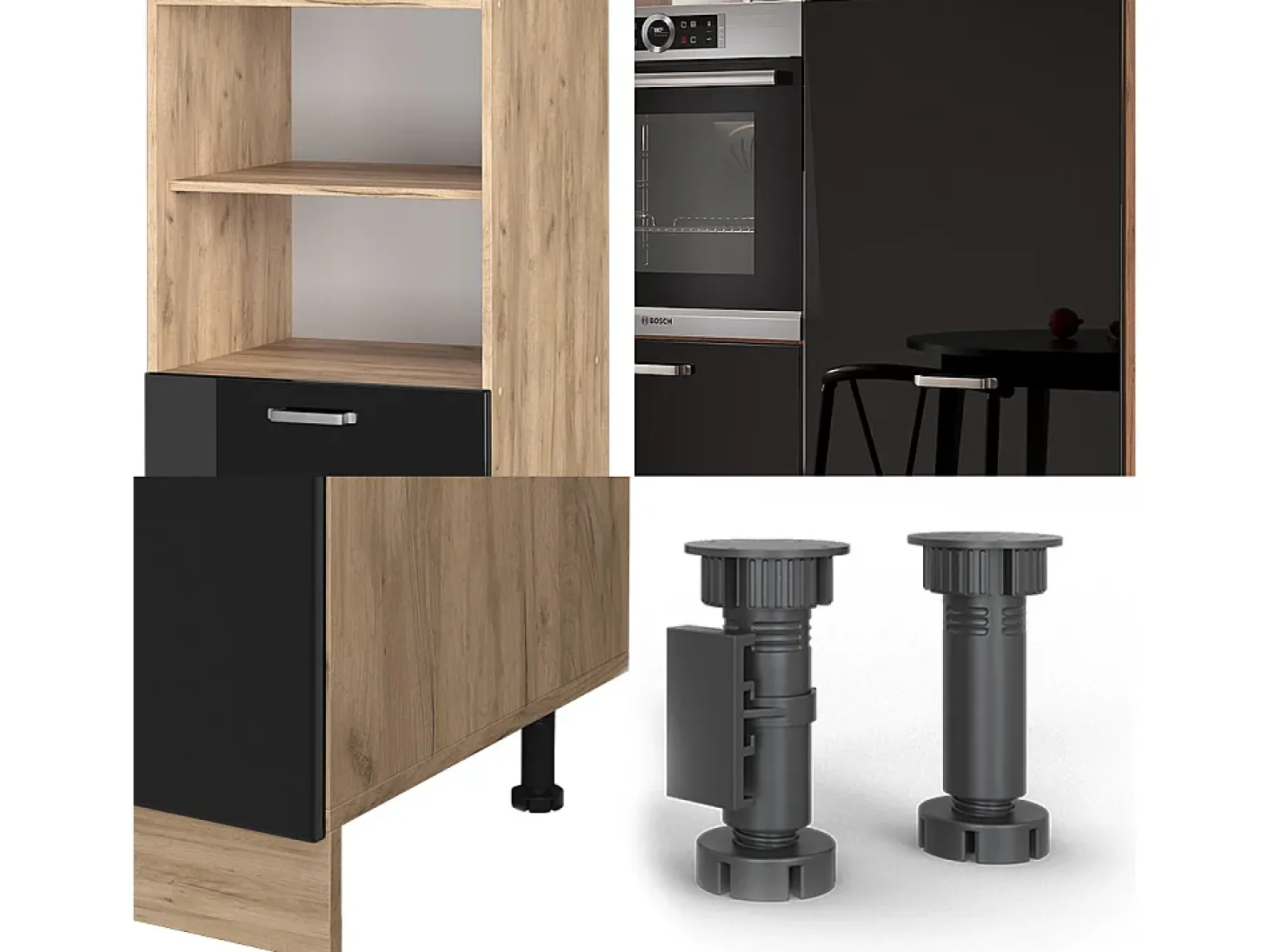 Bloque de cocina roble negro/dorado de alto brillo 180x46x81.6 r-line