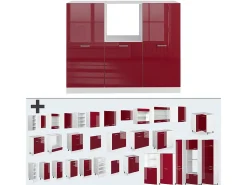 Bloque de cocina rojo brillo intenso/blanco 180x46x81.6 r-line
