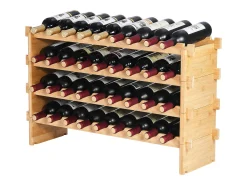 Botellero Apilable SucceBuy de 4 Niveles para 36 Botellas, de Madera de Bambú Natural