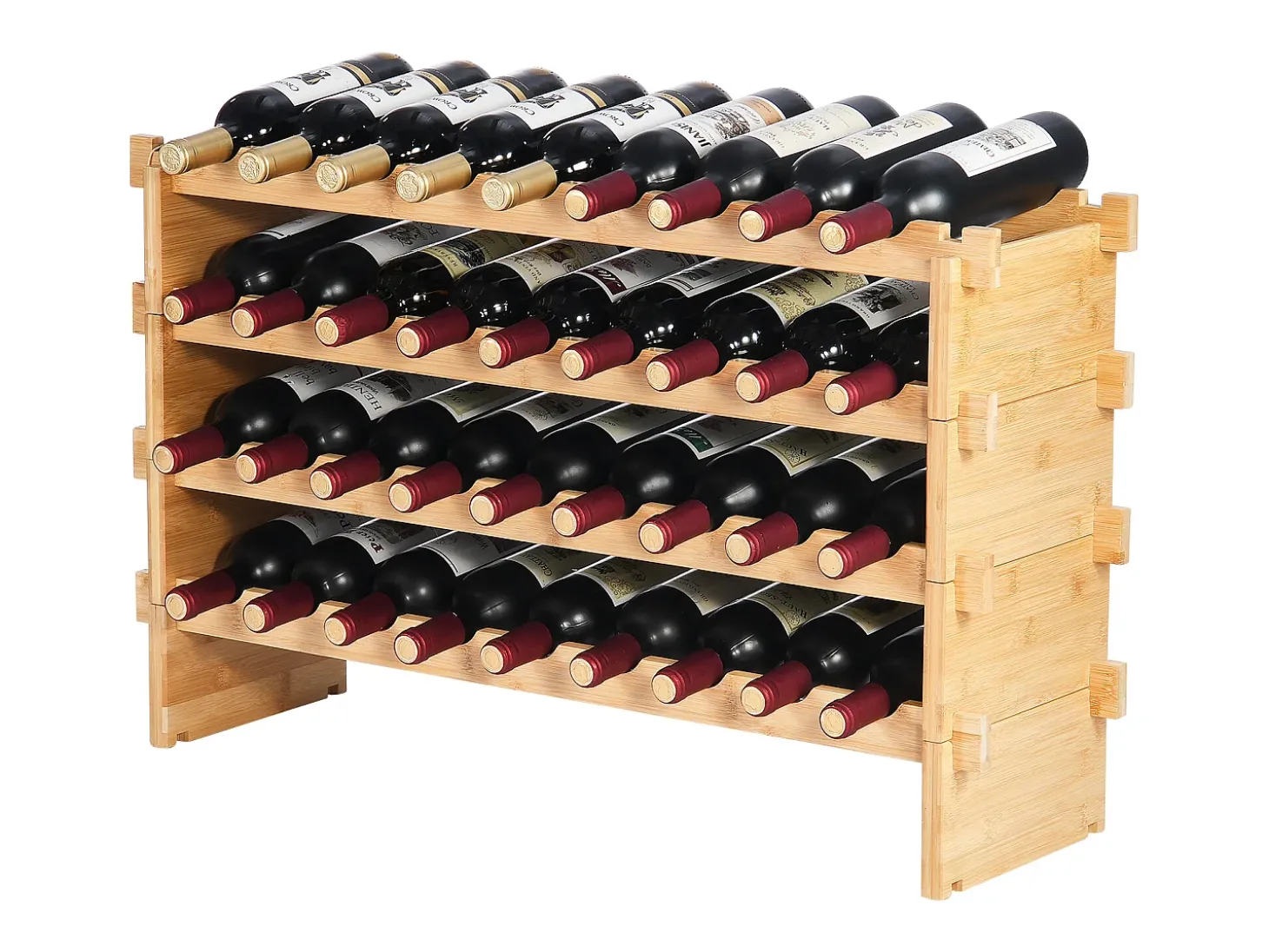Botellero Apilable SucceBuy de 4 Niveles para 36 Botellas, de Madera de Bambú Natural