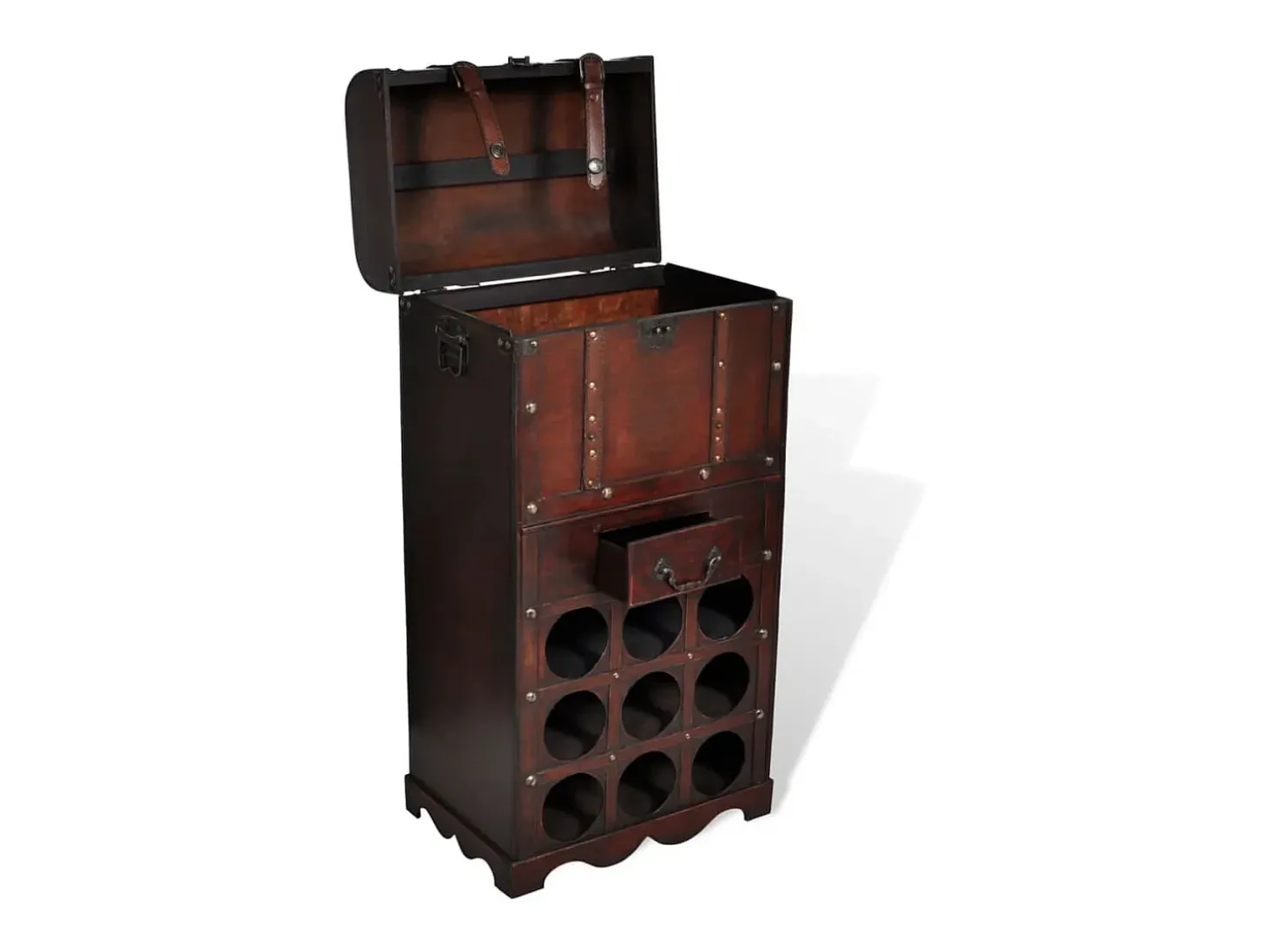 Botellero de madera para 9 botellas baúl con cajón ES221263
