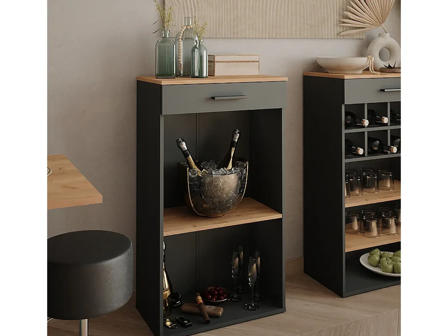 Botellero oro power roble/antracita 60x34.5x106 repose