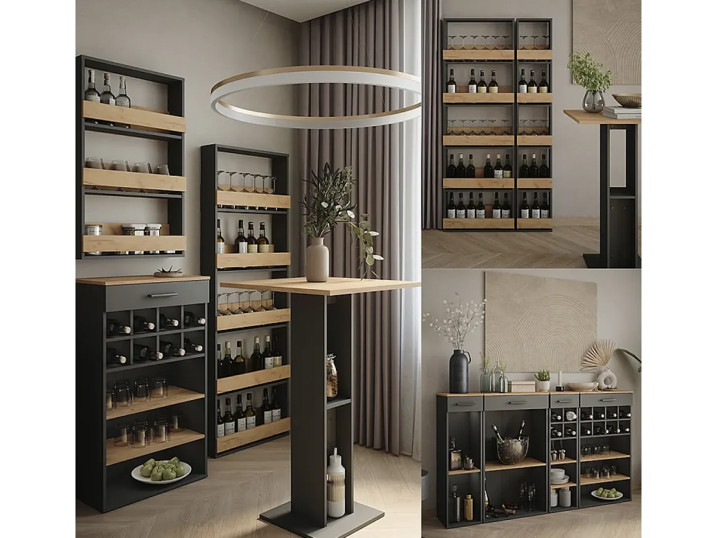 Botellero oro power roble/antracita 30x34.5x106 repose