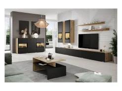 Bufé 2 puertas 3 cajones con LED Sloan Negro y Madera