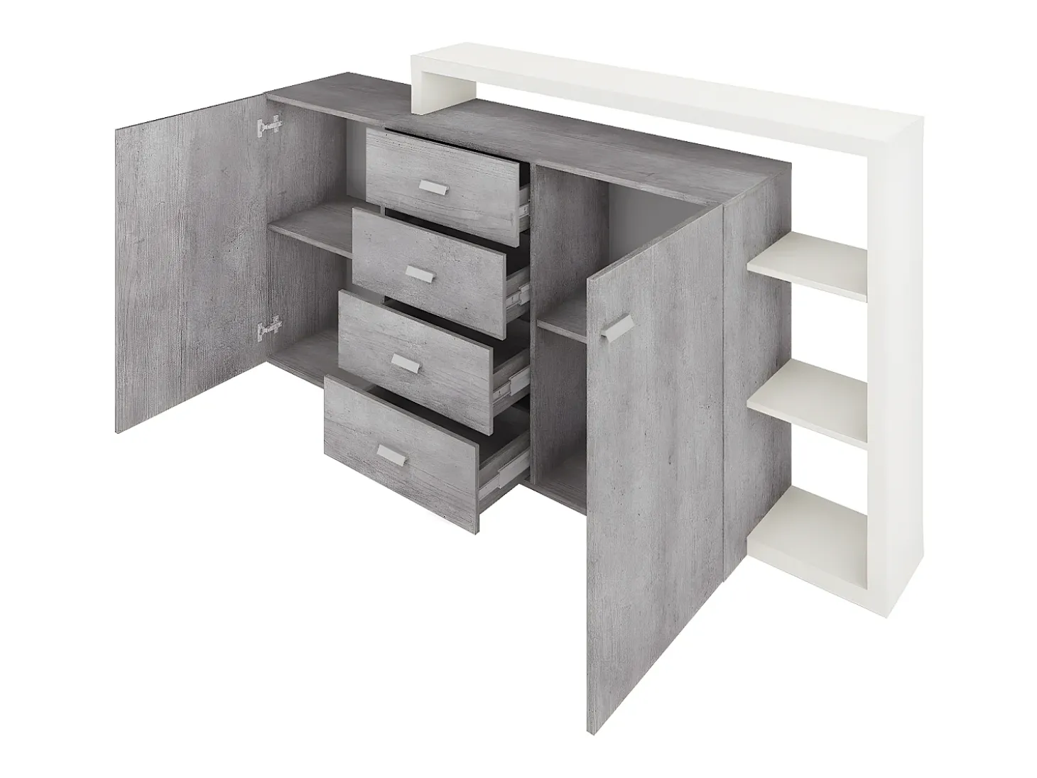 Bufé 2 puertas 4 cajones Ilyes Blanco y Concreto