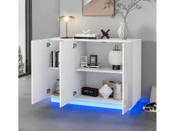 Buffé 120x40x75 cm - con iluminación LED - con 3 puertas - Paneles de partículas - Blanco