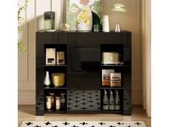Buffet 95×35×83 cm - acabado brillante - 1 puerta - con estantes de vidrio - paneles de partículas - negro