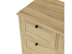 Buffet 80×40×80 cm - con 4 cajones de ratán - patas de madera maciza - paneles de partículas - natural